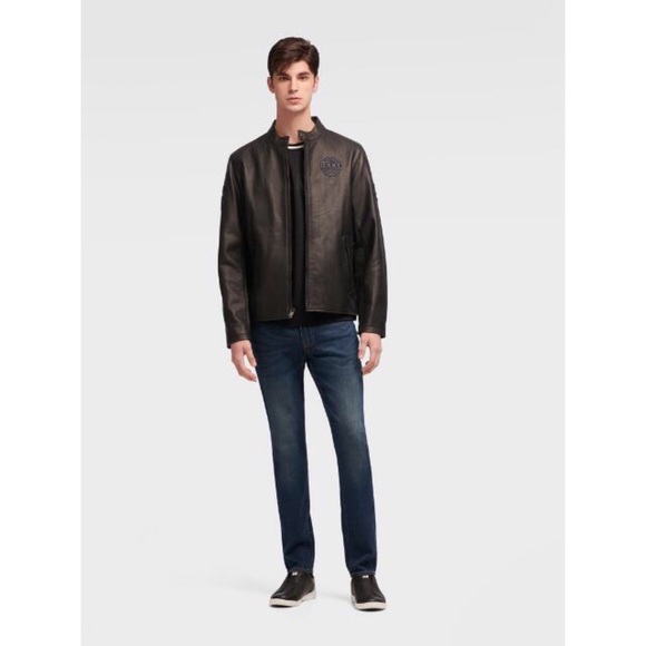 DKNY Men’s Black Moto/Biker Genuine Leather Jacket - Picture 2 of 8